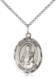 [8422SS/18SS] Sterling Silver Saint Lucy Pendant on a 18 inch Sterling Silver Light Curb chain