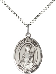[8422SS/18SS] Sterling Silver Saint Lucy Pendant on a 18 inch Sterling Silver Light Curb chain