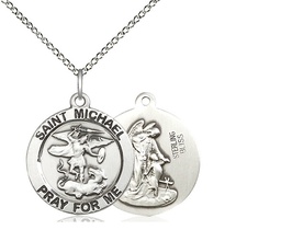 [4057SS/18SS] Sterling Silver Saint Michael the Archangel Pendant on a 18 inch Sterling Silver Light Curb chain