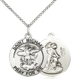 [4057SS/18SS] Sterling Silver Saint Michael the Archangel Pendant on a 18 inch Sterling Silver Light Curb chain