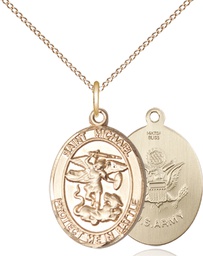 [1172GF2/18GF] 14kt Gold Filled Saint Michael Army Pendant on a 18 inch Gold Filled Light Curb chain