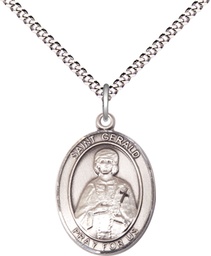 [8404SS/18S] Sterling Silver Saint Gerald Pendant on a 18 inch Light Rhodium Light Curb chain