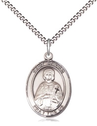 [8404SS/18S] Sterling Silver Saint Gerald Pendant on a 18 inch Light Rhodium Light Curb chain