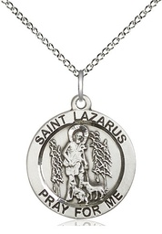 [4059SS/18SS] Sterling Silver Saint Lazarus Pendant on a 18 inch Sterling Silver Light Curb chain
