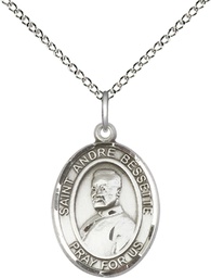 [8424SS/18SS] Sterling Silver Saint Andre Bessette Pendant on a 18 inch Sterling Silver Light Curb chain