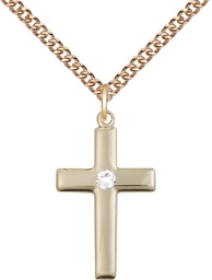 [2195GF-STN4/24GF] 14kt Gold Filled Cross Pendant with a 3mm Crystal Swarovski stone on a 24 inch Gold Filled Heavy Curb chain