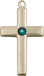 [2195GF-STN5] 14kt Gold Filled Cross Medal with a 3mm Emerald Swarovski stone