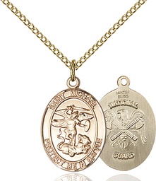 [1172GF5/18GF] 14kt Gold Filled Saint Michael National Guard Pendant on a 18 inch Gold Filled Light Curb chain