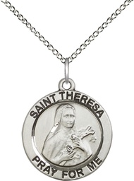 [4064SS/18SS] Sterling Silver Saint Theresa Pendant on a 18 inch Sterling Silver Light Curb chain