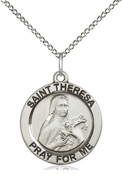 [4064SS/18SS] Sterling Silver Saint Theresa Pendant on a 18 inch Sterling Silver Light Curb chain
