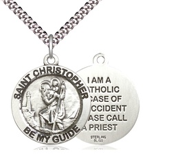 [4074SS/24S] Sterling Silver Saint Christopher Pendant on a 24 inch Light Rhodium Heavy Curb chain