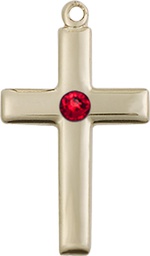 [2195GF-STN7] 14kt Gold Filled Cross Medal with a 3mm Ruby Swarovski stone