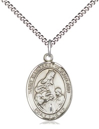 [8407SS/18S] Sterling Silver Saint Margaret of Scotland Pendant on a 18 inch Light Rhodium Light Curb chain