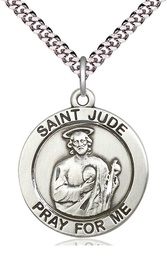 [4078SS/24S] Sterling Silver Saint Jude Pendant on a 24 inch Light Rhodium Heavy Curb chain