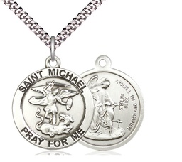 [4082SS/24S] Sterling Silver Saint Michael the Archangel Pendant on a 24 inch Light Rhodium Heavy Curb chain