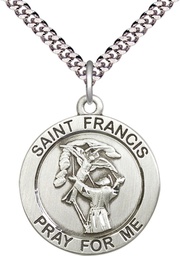 [4084SS/24S] Sterling Silver Saint Francis of Assisi Pendant on a 24 inch Light Rhodium Heavy Curb chain