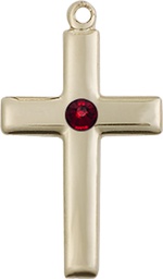 [2195KT-STN1] 14kt Gold Cross Medal with a 3mm Garnet Swarovski stone