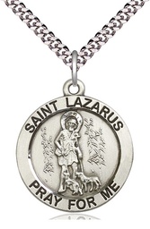 [4085SS/24S] Sterling Silver Saint Lazarus Pendant on a 24 inch Light Rhodium Heavy Curb chain