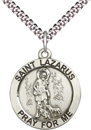 [4085SS/24S] Sterling Silver Saint Lazarus Pendant on a 24 inch Light Rhodium Heavy Curb chain