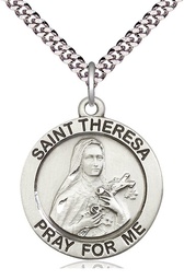 [4087SS/24S] Sterling Silver Saint Theresa Pendant on a 24 inch Light Rhodium Heavy Curb chain