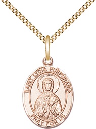 [8411GF/18G] 14kt Gold Filled Saint Lydia Purpuraria Pendant on a 18 inch Gold Plate Light Curb chain