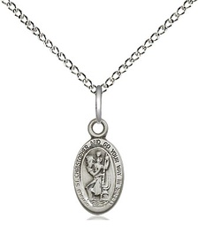 [4121CSS/18SS] Sterling Silver Saint Christopher Pendant on a 18 inch Sterling Silver Light Curb chain
