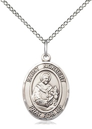 [8447SS/18SS] Sterling Silver Saint Norbert of Xanten Pendant on a 18 inch Sterling Silver Light Curb chain