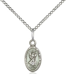 [4121ECSS/18SS] Sterling Silver Saint Christopher Pendant on a 18 inch Sterling Silver Light Curb chain