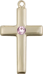 [2195KT-STN6] 14kt Gold Cross Medal with a 3mm Light Amethyst Swarovski stone
