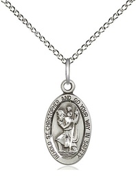 [4122CSS/18SS] Sterling Silver Saint Christopher Pendant on a 18 inch Sterling Silver Light Curb chain