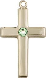 [2195KT-STN8] 14kt Gold Cross Medal with a 3mm Peridot Swarovski stone