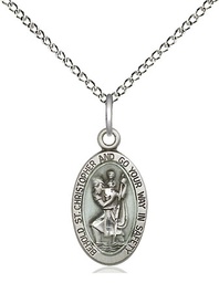 [4122ECSS/18SS] Sterling Silver Saint Christopher Pendant on a 18 inch Sterling Silver Light Curb chain