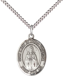 [8413SS/18S] Sterling Silver Our Lady of Rosa Mystica Pendant on a 18 inch Light Rhodium Light Curb chain