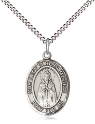 [8413SS/18S] Sterling Silver Our Lady of Rosa Mystica Pendant on a 18 inch Light Rhodium Light Curb chain
