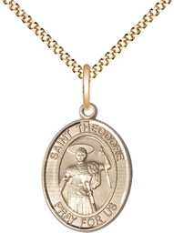 [8415GF/18G] 14kt Gold Filled Saint Theodore Stratelates Pendant on a 18 inch Gold Plate Light Curb chain