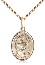 [8415GF/18G] 14kt Gold Filled Saint Theodore Stratelates Pendant on a 18 inch Gold Plate Light Curb chain