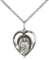 [4128SS/18SS] Sterling Silver Saint Jude Pendant on a 18 inch Sterling Silver Light Curb chain