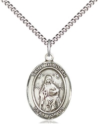 [8286SS/18S] Sterling Silver Saint Deborah Pendant on a 18 inch Light Rhodium Light Curb chain