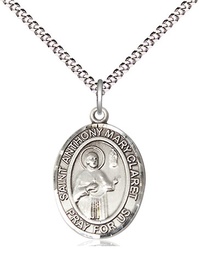 [8416SS/18S] Sterling Silver Saint Anthony Mary Claret Pendant on a 18 inch Light Rhodium Light Curb chain