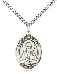 [8296SS/18S] Sterling Silver Saint Athanasius Pendant on a 18 inch Light Rhodium Light Curb chain