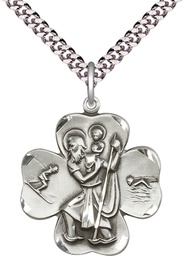 [4136SS/24S] Sterling Silver Saint Christopher Pendant on a 24 inch Light Rhodium Heavy Curb chain