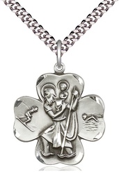 [4136SS/24S] Sterling Silver Saint Christopher Pendant on a 24 inch Light Rhodium Heavy Curb chain