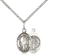 [9008SS/18SS] Sterling Silver Saint Benedict Pendant on a 18 inch Sterling Silver Light Curb chain