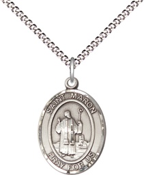 [8417SS/18S] Sterling Silver Saint Maron Pendant on a 18 inch Light Rhodium Light Curb chain