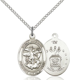 [1172SS1/18SS] Sterling Silver Saint Michael Air Force Pendant on a 18 inch Sterling Silver Light Curb chain