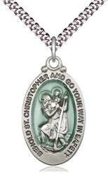 [4145ECSS/24S] Sterling Silver Saint Christopher Pendant on a 24 inch Light Rhodium Heavy Curb chain