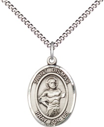 [8418SS/18S] Sterling Silver Saint Dismas Pendant on a 18 inch Light Rhodium Light Curb chain