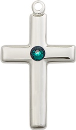 [2195SS-STN5] Sterling Silver Cross Medal with a 3mm Emerald Swarovski stone