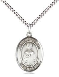 [8419SS/18S] Sterling Silver Saint Winifred of Wales Pendant on a 18 inch Light Rhodium Light Curb chain