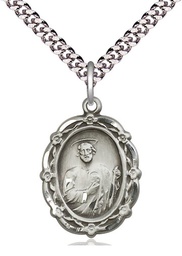[4146JSS/24S] Sterling Silver Saint Jude Pendant on a 24 inch Light Rhodium Heavy Curb chain